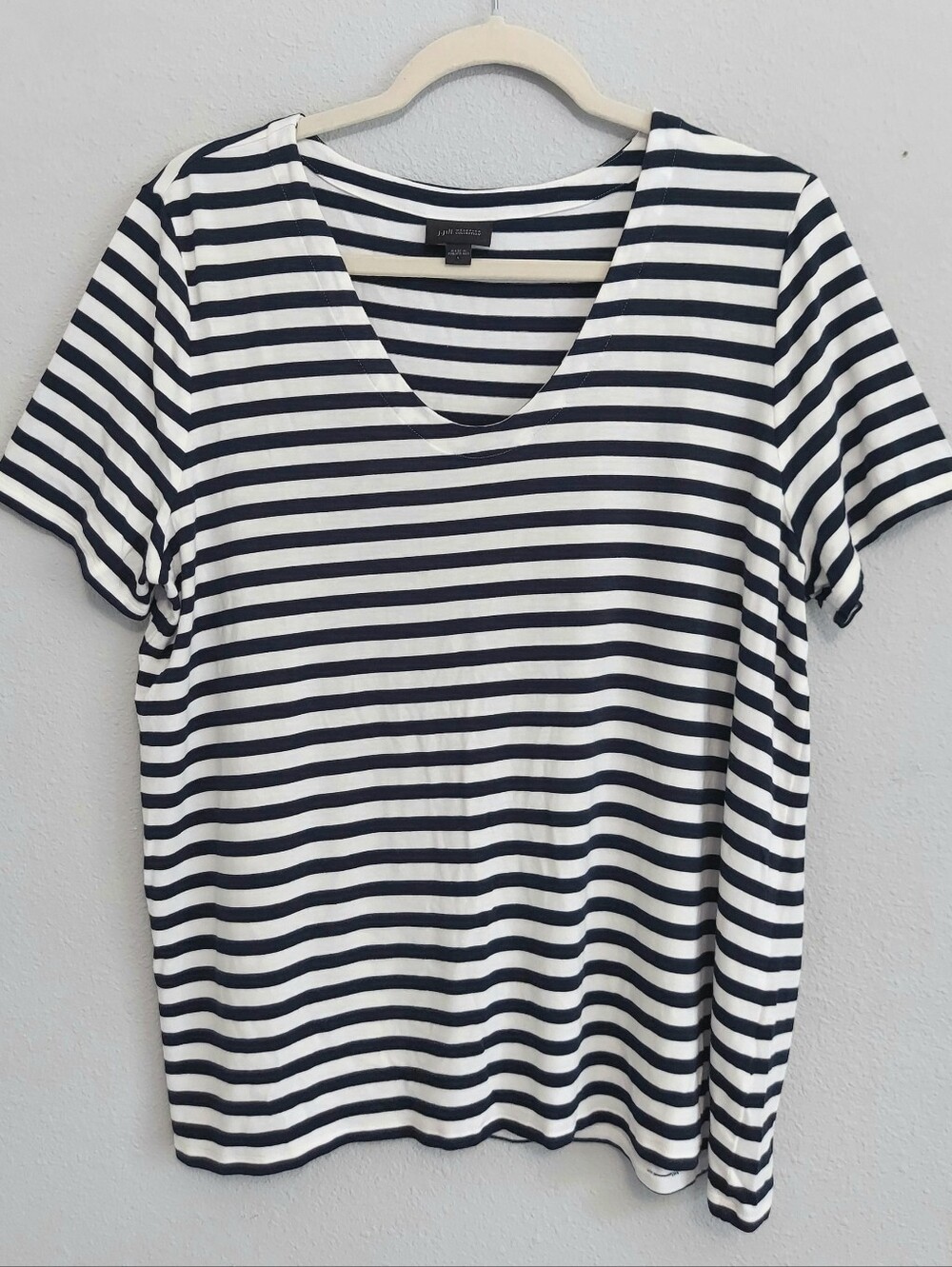 J Jill Wearever Collection Vneck Black And White Stripe Top Large Classic